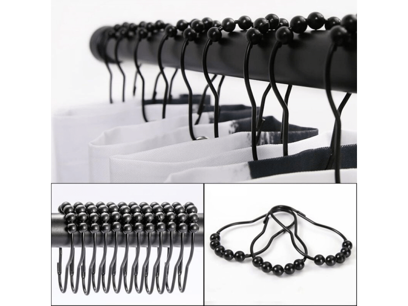 Lot de 12 crochets de rideau de douche coulissants en acier inoxydable pour tringle à rideau de douche de salle de bain (noir - Conforama E