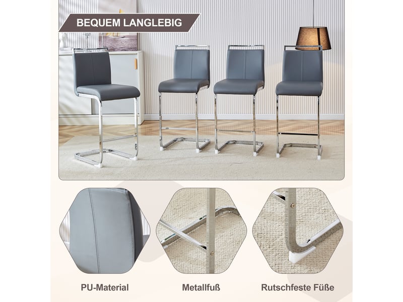 Tabourets de bar lot de 2 avec repose-pieds - lpospi - dossier et assise en pu, pieds en métal - gris foncé et argenté - Conforama E