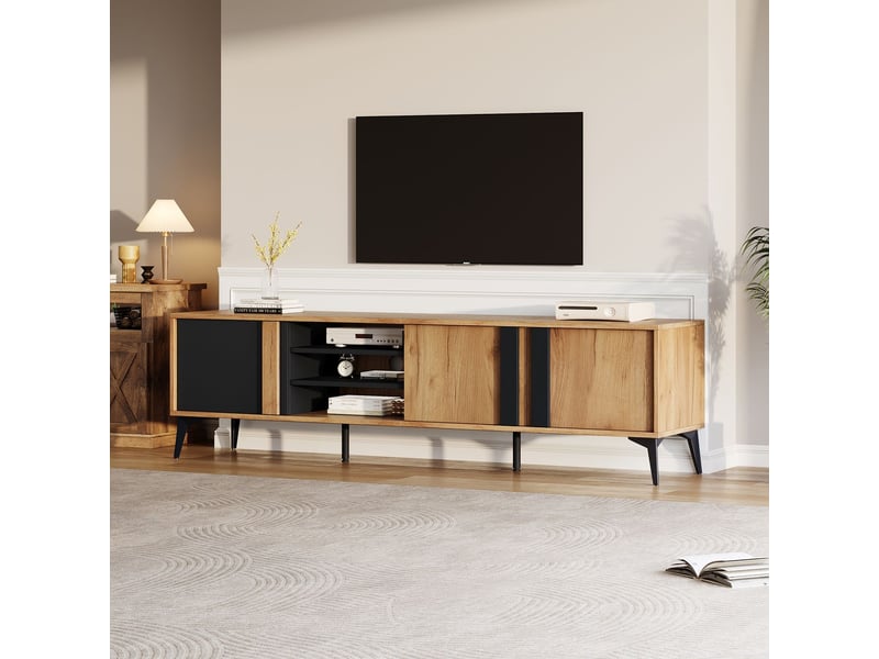  Meuble tv 180cm, rustique brun avec porte et espace ouvert meuble tv avec rangement  - Conforama B