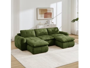 Canapé d'angle compressé panoramique fixe <strong>MAISENTIEL</strong> <strong></strong> 3 places Tissu Vert