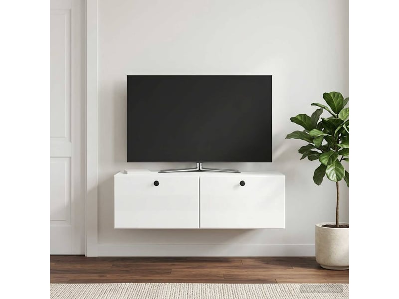  Meuble tv - banc tv - meuble de rangement mural 98 x 41 x 30 cm blanc brillant  - Conforama B