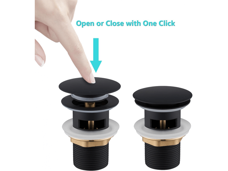  Bonde de lavabo avec trop-plein, bonde à clapet clic-clac universelle, standard g 1 ¼, finition noire mate  - Conforama C