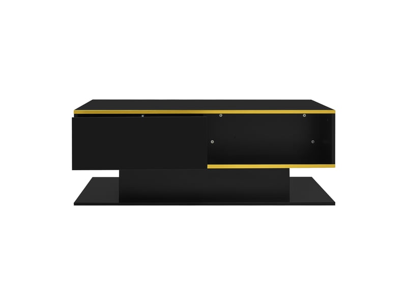  Table basse moderne à led avec finition brillante, 100 cm de long, bordure dorée, 3 tiroirs et bande lumineuse led usb (adaptateurbatterie externe requis)  - Conforama D