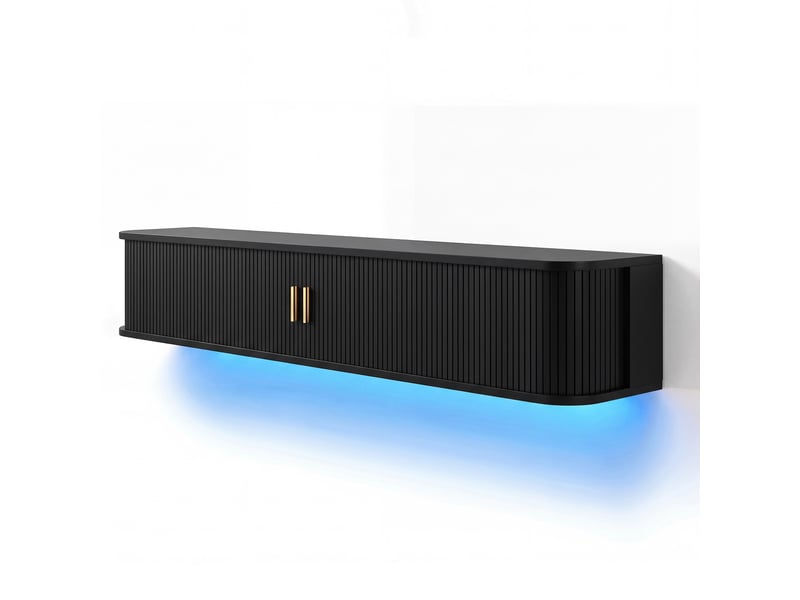  Meuble tv suspendu blanc 175 cm led mdf meuble tv noir - Conforama E