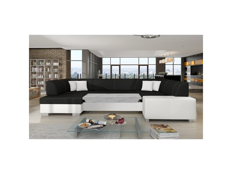  Canapé panoramique en u gris foncé &amp; blanc convertible 6 places havane avec assise profonde  - Conforama C