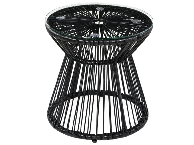  Table de jardin ronde noire, design tambour ajouré, plateau en verre, table bistrot, balcon et jardin  - Conforama A