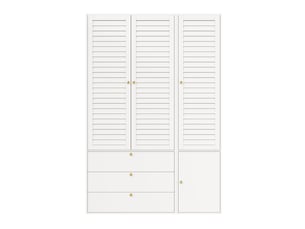 Armoire penderie 3 portes 135x50x200 cm en panneaux de particules avec portes à lamelles, 2 tringles, porte-pantalons et 3 tiroirs - blanc