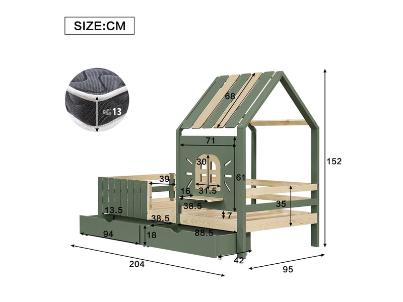  Lit avec rangement 90x200cm coloris vert lit enfant vert - Conforama C