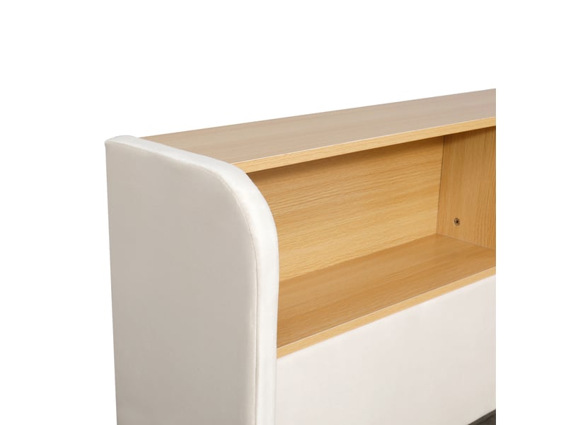  Lit banquette coffre 140x190 cm en velours beige avec led, usb et usb-c  - Conforama R