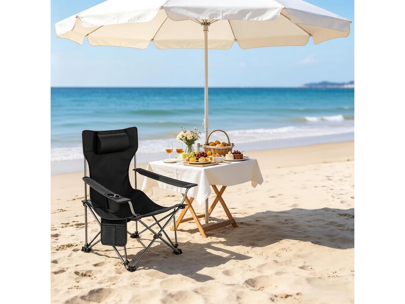  Chaise de camping pliante,115x84x88,5 cm,avec repose-pieds,tissu oxford,noir  - Conforama B