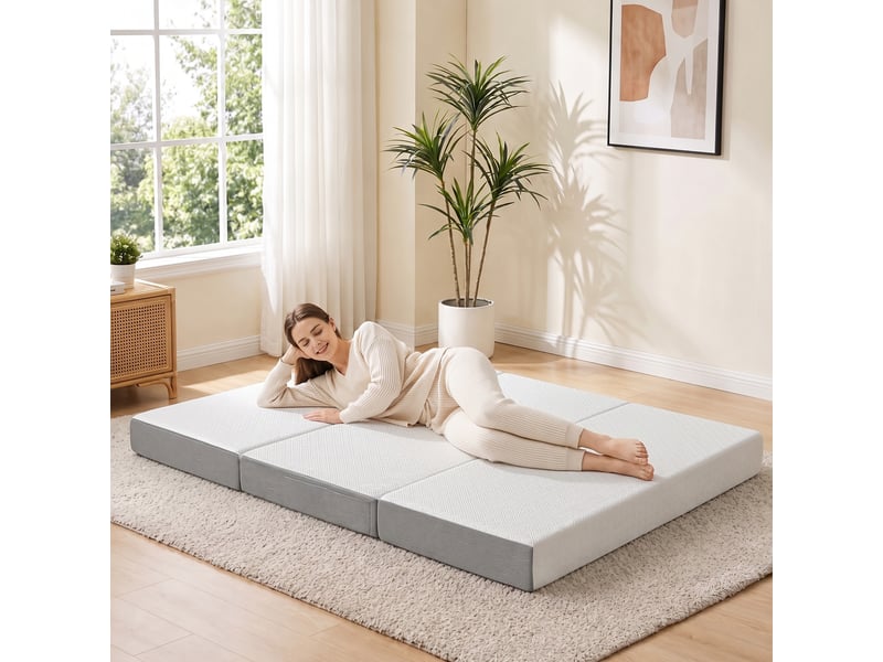  Matelas pliant en 3 parties, 140x190x15cm, matelas d'appoint en mousse à mémoire de forme au gel, blanc  - Conforama D