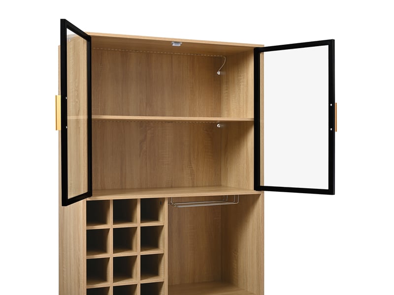  Vitrine 80x40x180 cm portes vitrées éclairage led mdf naturel  - Conforama D