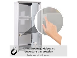 Armoire à pharmacie 2 étagères 3 niveaux verrouillable porte verre dépoli trempé logo croix 25l x 12l x 48h cm acier inox