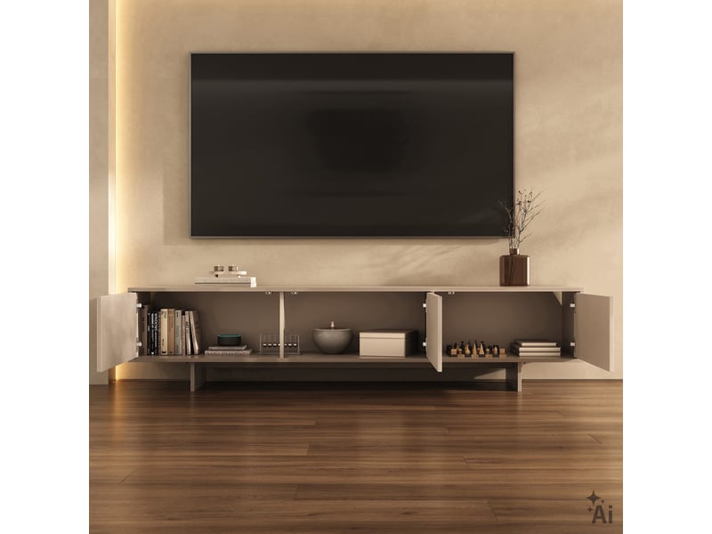  Meuble tv arto l 184 cm 3 portes en bois - blanc cachemire  - Conforama D
