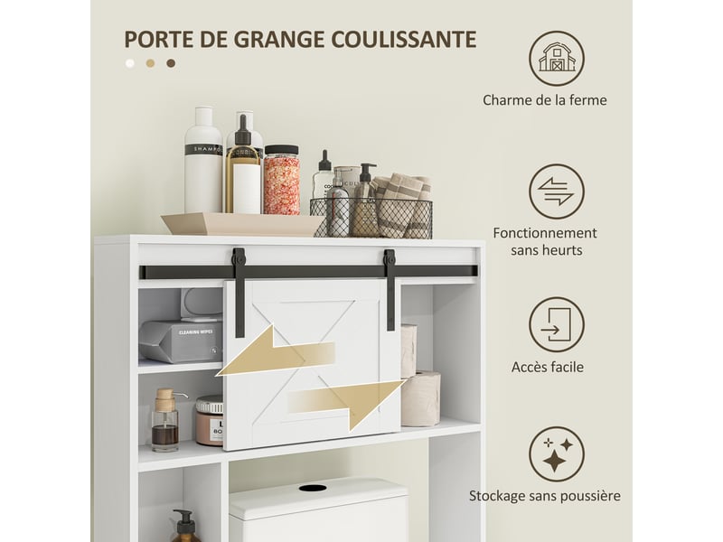  Meuble dessus wc blanc avec porte coulissante, étagère réglable, 80 x 17 x 128 cm  - Conforama R