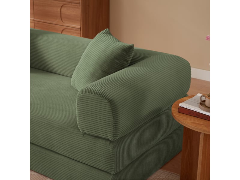 Canapé convertible lit 1 place vert avec rangement intégré tissu velours et mousse 195x89x59 cm - Conforama D