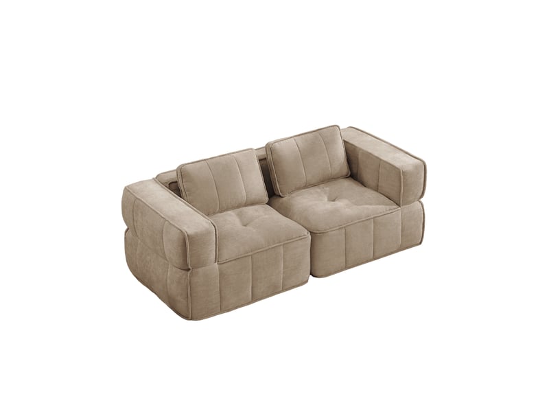  Canapé droit modulable 2 places sans montage avec assise profonde et accoudoirs larges en polyester sable  - Conforama A