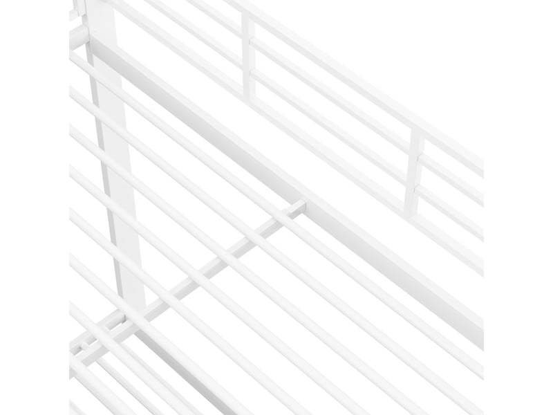  Lit superposé 140x200 cm en métal blanc avec escalier en bois, barrière de sécurité extra haute et silencieux, 180 kg par lit.  - Conforama E