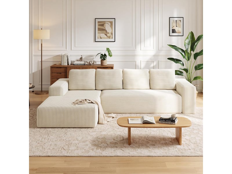  Canapé convertible - 4 places - sans montage - canapé-lit - avec fonction couchage - velours côtelé blanc - l 261 x h 58 x p 88 cm  - Conforama B