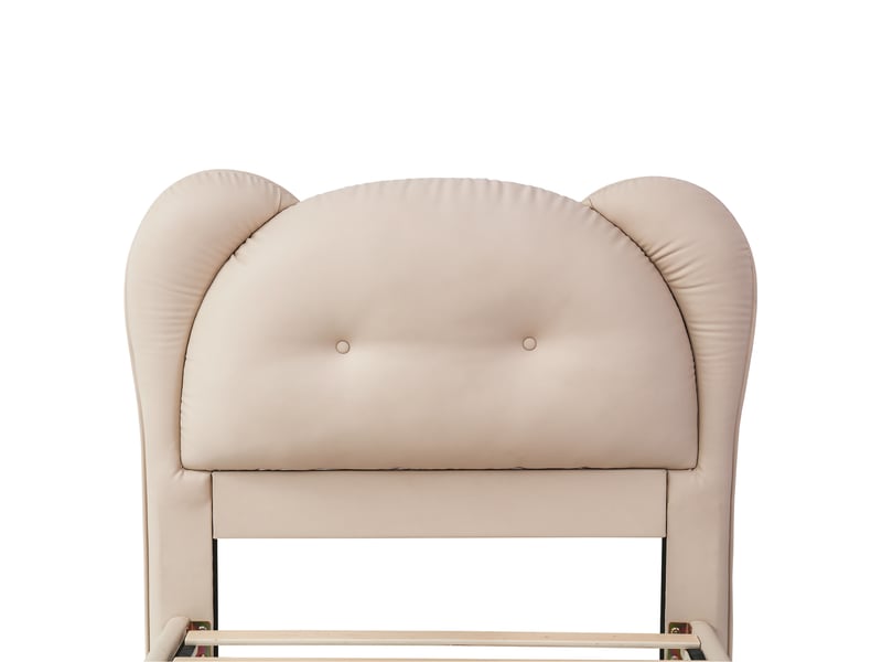  Lit simple enfant 90x200 cm avec tête de lit en forme d'animal et sommier à lattes, pu, beige, sans matelas  - Conforama E