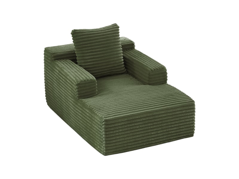  Canapé droit convertible 1 place en velours côtelé vert, chaise longue sans montage pour petits espaces  - Conforama A