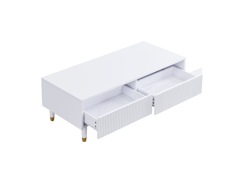  Ensemble meuble tv 4 portes et table basse 2 tiroirs 110x50x40 cm blanc doré mdf led evarich - Conforama A