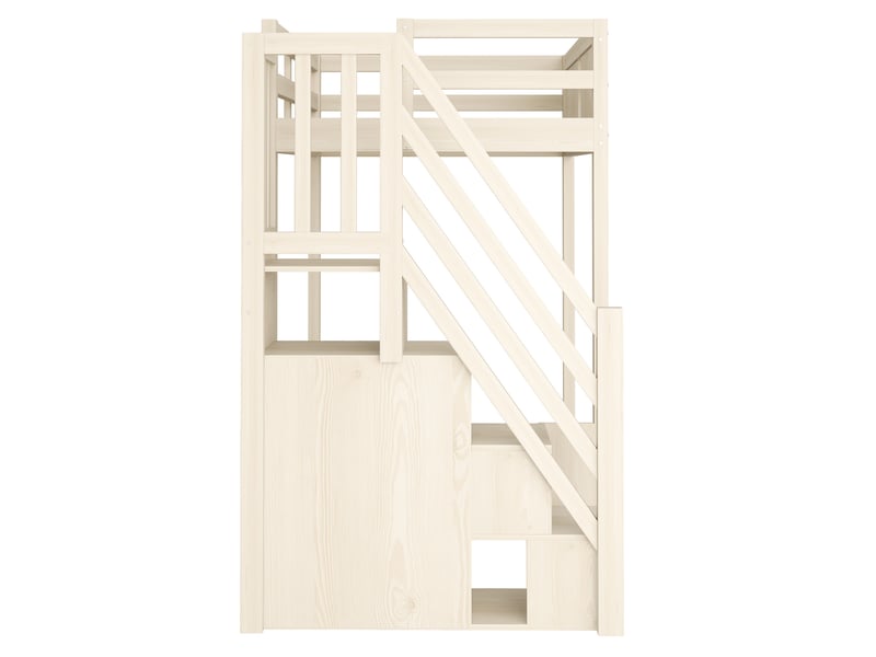  Lit mezzanine multifonction avec fenêtre, bois massif naturel, 90x200 cm, échelle-rangement réversible  - Conforama E