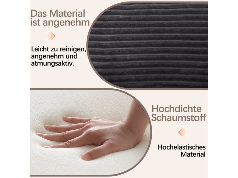 Canapé 2 places, canapé de salon, gris, poches latérales, larges accoudoirs, pour salon, bureau, chambre - Conforama E