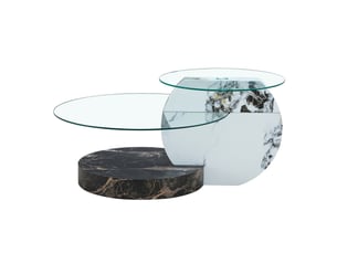 Table basse rectangulaire 90×70×44 cm, mdf et verre, noir et blanc