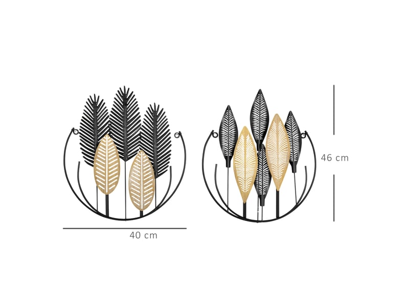  Décoration murale 3d, lot de 2 feuilles 40 x 46 cm noir et naturel en métal, design moderne pour salon  - Conforama C