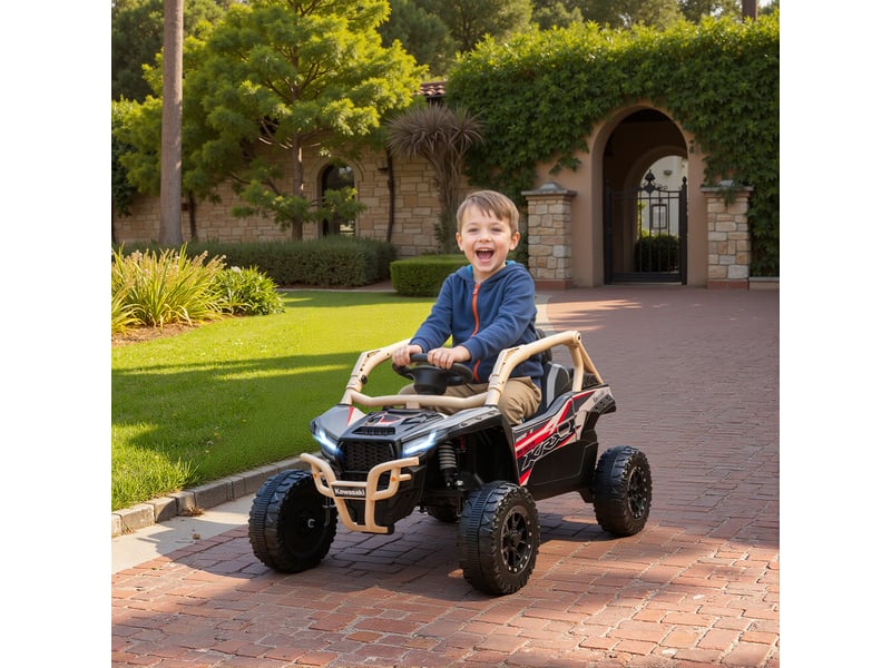 Voiture électrique enfant utv kawasaki teryx krx 1000 12 v à 2 moteurs 25 w télécommande 2,4 ghz 100 x 64 x 56 cm jaune - Conforama C