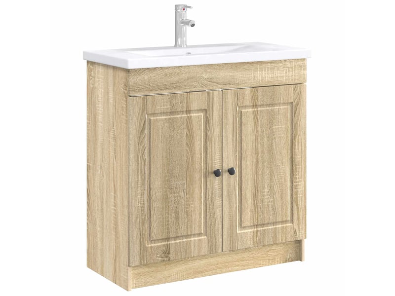  Armoire sous évier de salle de bain, meuble de rangement chêne sonoma shl8225  - Conforama C