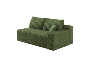 Canapé vert 2 places en velours côtelé, canapé pour salon aux lignes fluides, assise moelleuse et format compact 151 x 91 x 84 cm
