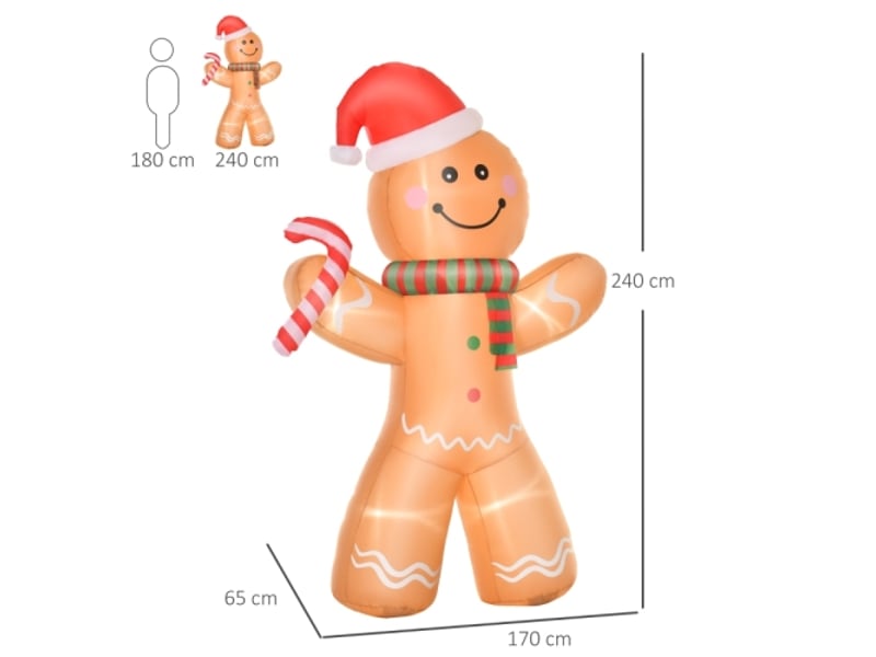  Bonhomme en pain d'épices gonflable de noël, 2,4 m, avec led et soufflerie intégrée, décoration lumineuse  - Conforama D