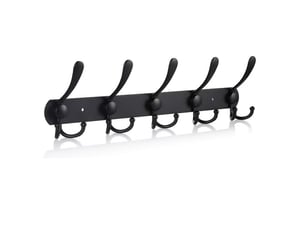 Porte-manteau mural - 5 crochets tri, robuste, acier inoxydable, métallique, noir