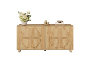 Meuble à chaussures 4 portes bois naturel - sideboard buffet meuble de rangement avec relief circulaire et pieds en bois