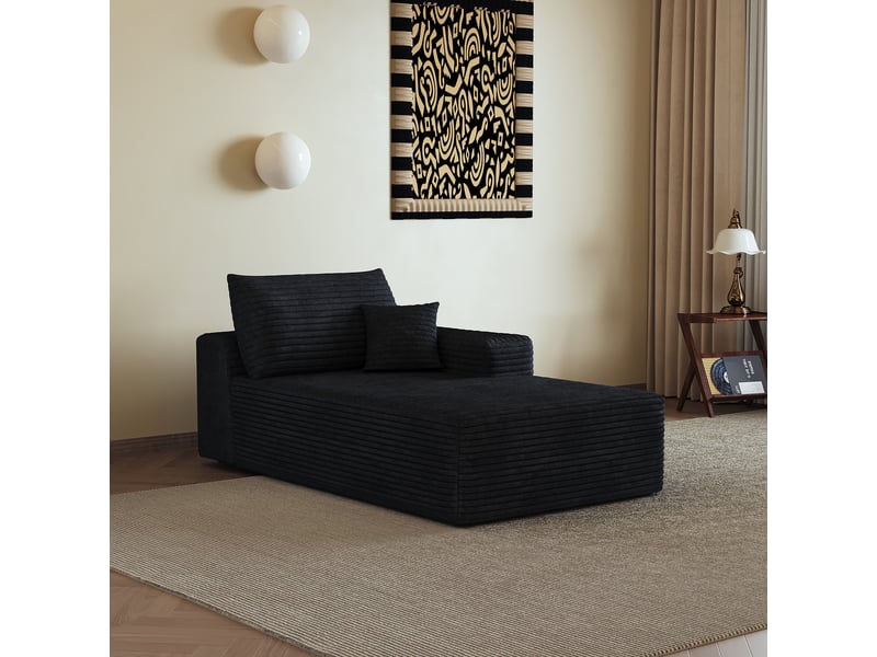 Canapé méridienne droite en velours côtelé noir, 1 place, assise nuage, design moderne pour salon - Conforama B