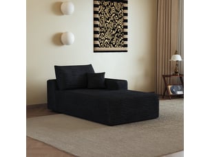 Canapé méridienne droite en velours côtelé noir, 1 place, assise nuage, design moderne pour salon