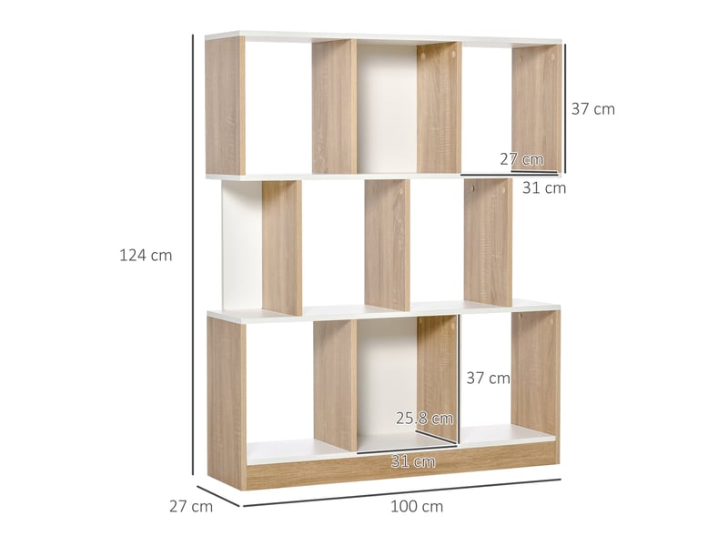  Bibliothèque à 8 niveaux pour salon et chambre, en bois, 100 x 27 x 124 cm, chêne et blanc  - Conforama E
