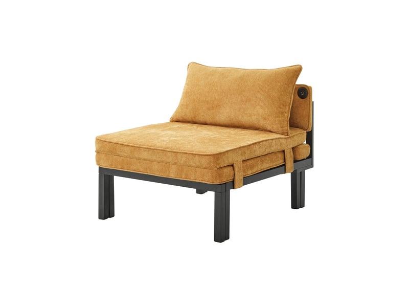  Chauffeuse convertible 2 en 1 - 176x82x79cm - fauteuil lit pliant avec ports usbtype-c et coussin - velours doux - jaune  - Conforama A