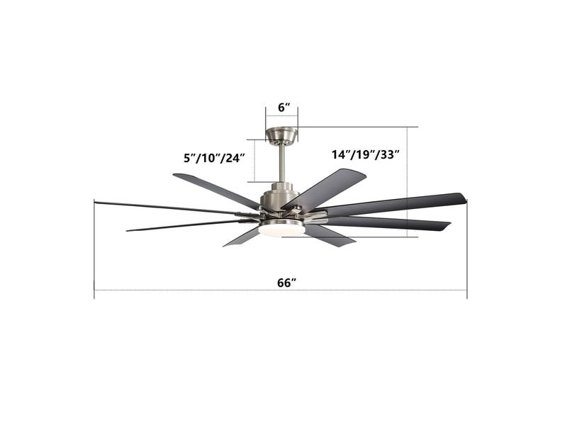 Ventilateur de plafond intelligent 168 cm avec led réglable, moteur réversible, contrôle à distance, abs, nickel brossé - Conforama C