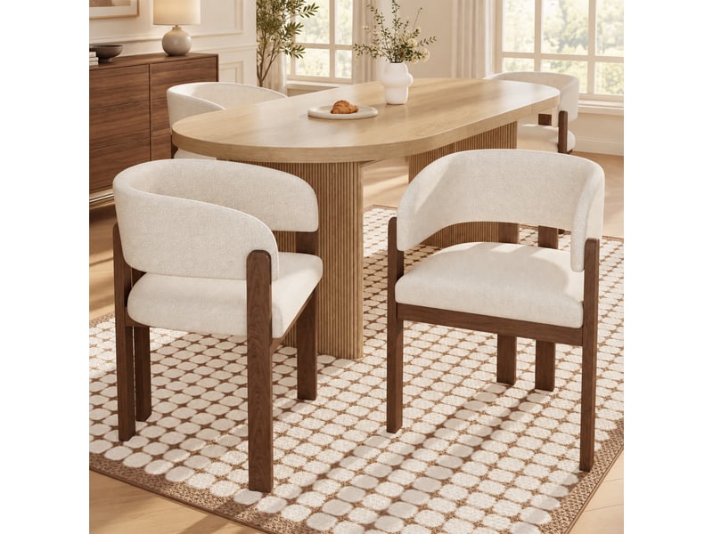  Chaise de salle à manger 60x51x80 cm - lot de 4 - bouclette - confort quotidien - design moderne - pour salle à manger - assise rembourrée - noyer CozyNest - Conforama B