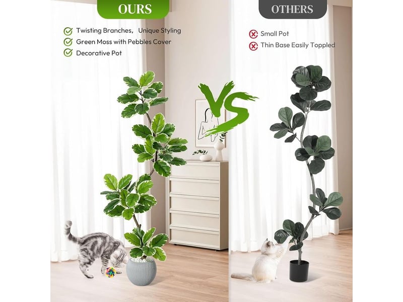  Plante artificielle moderne pour l'intérieur, 150 cm, ficus artificiel avec feuilles blanches et tronc élégant, facile d'entretien et sans eau, idéale pour la maison, le bureau et comme cadeau, pot  - Conforama C