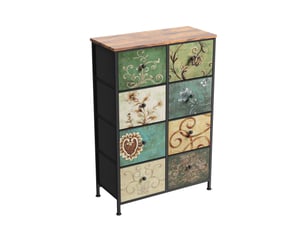 Commode de rangement, 100x67.5x30 cm, avec 8 tiroirs en tissu, cadre en métal et plateau en bois, style rétro, multicolore