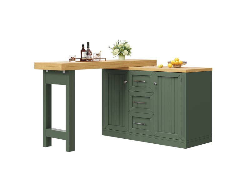  Îlot de cuisine multifonction, plateau extensible pivot 360° 3 tiroirs grande capacité étagère snack, cuisine, mdf, vert ABC - Conforama A
