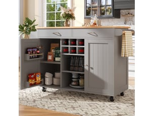 Îlot de cuisine mobile 102x45x92 cm avec rangement, mdf et métal, gris