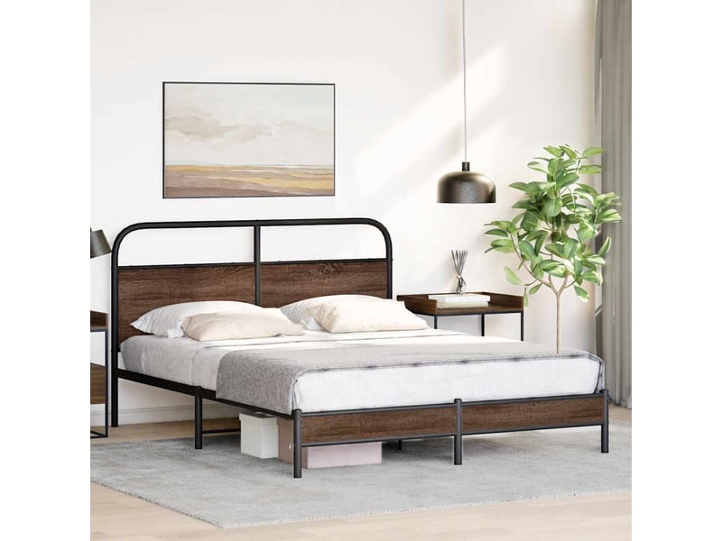  Lit double- lit adulte -  cadre de lit sans matelas 150x200 cm chêne marron  - Conforama C