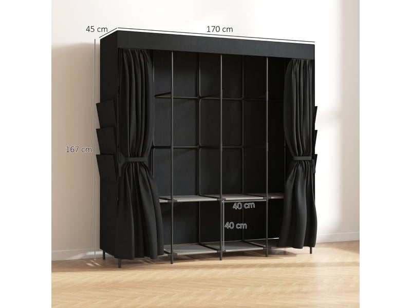  Armoire penderie en tissu noire 170 x 45 x 167 cm, 5 tringles et 4 étagères  - Conforama C