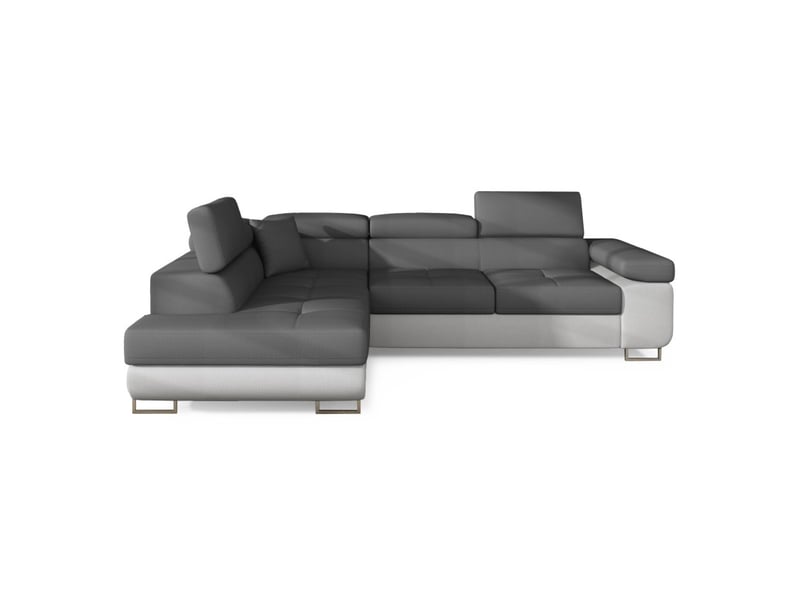 Canapé d'angle convertible menton gris et blanc bouclette – angle gauche avec coffre - Conforama A