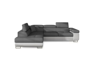 Canapé d'angle convertible menton gris et blanc bouclette – angle gauche avec coffre